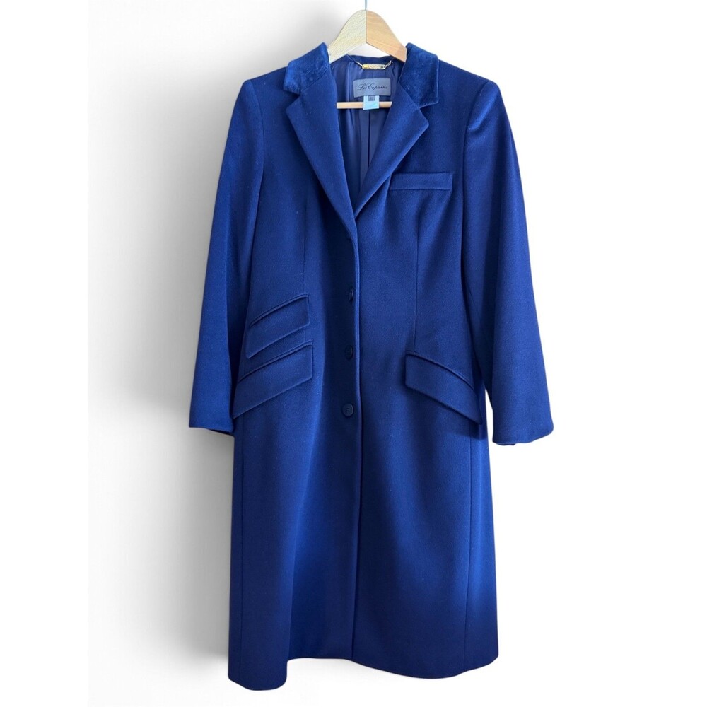 Loro Piana Wool Les Copains Coat Womens IT 44 US 6 Navy Long Tailored Coat Italy